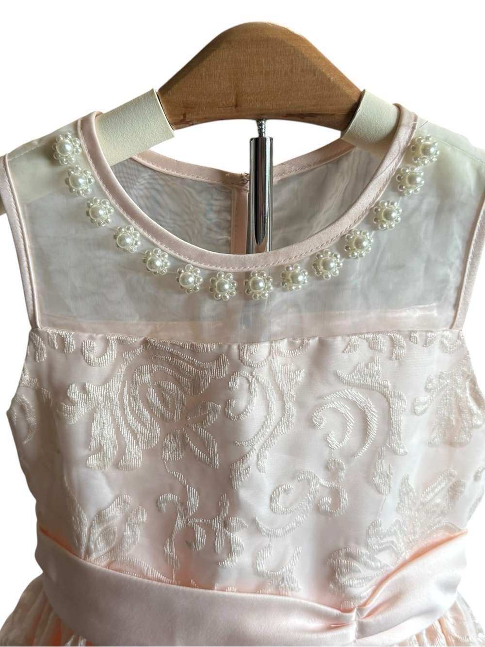 American Princess Girls Size 7 Blush Pink Lace Pearl Party Dress - Picture 3 of 5